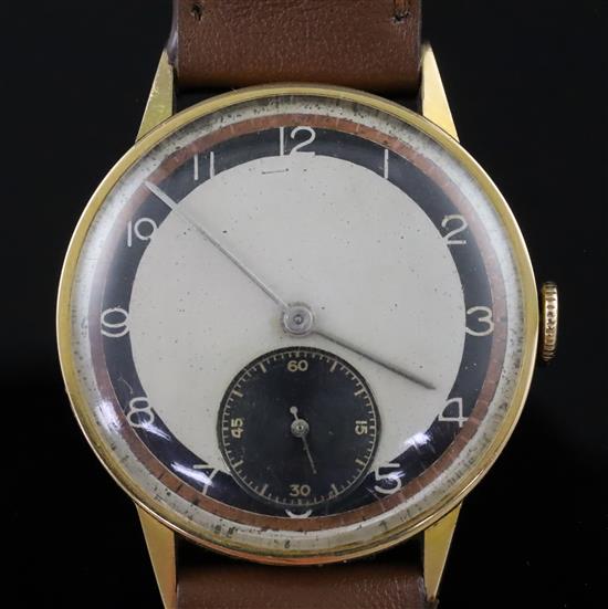 A gentlemans early 1940s 18ct gold Omega manual wind wrist watch,